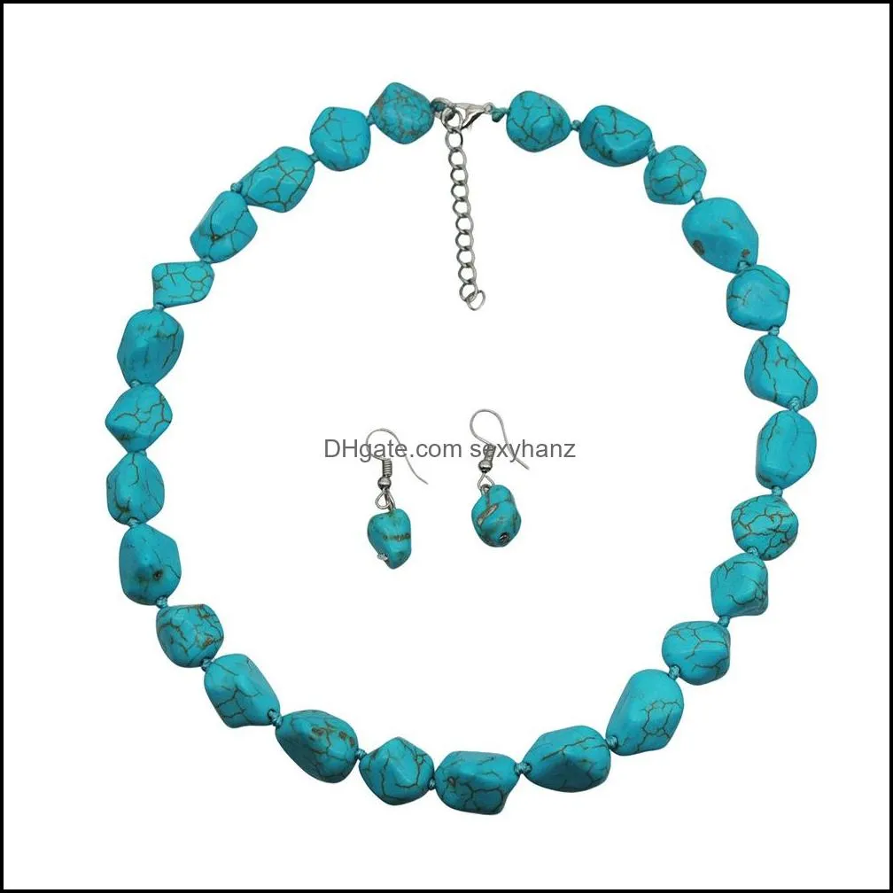 Exaggerated Retro Bohemian Turquoise Necklace Earring Set Ornaments Clothing Accessories