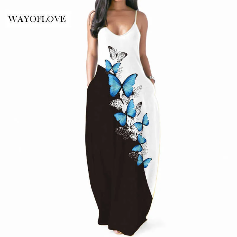 Wayoflove Sexy Strap Dress Robe Casual Vestidos Longos Verão Sundresses Beach Party Vestidos Maxi Dres 210602