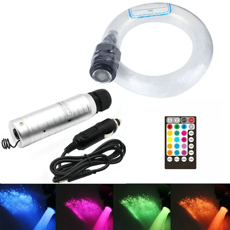 Afstandsbediening 12 V 6W RGB LED Verlichting Fiber Optic Star DIY Plafondlamp Bron Motorverlichting Machine Auto Gebruik + 0.75mm Kabel Kit Einde