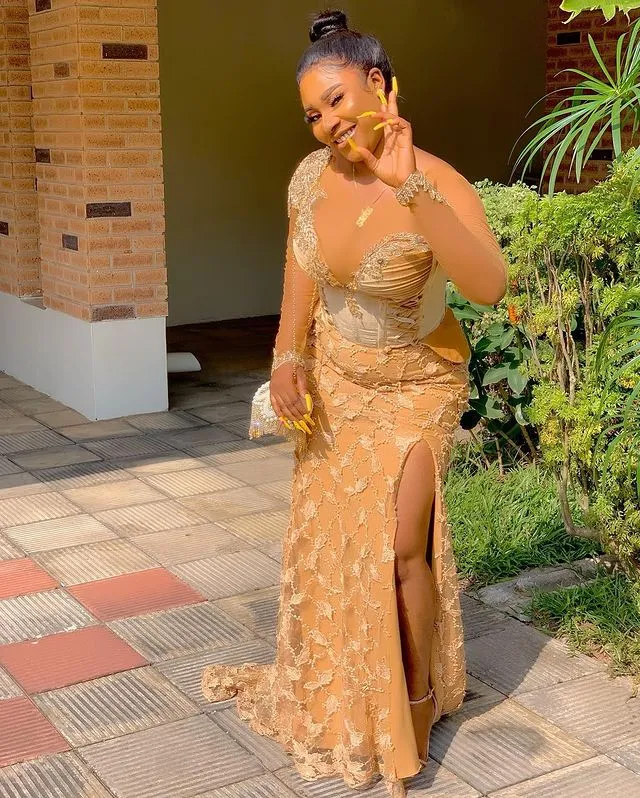 Gold Lace Beaded Mermaid Nigerian Prom Dresses For Plus Size Women 2022  Arabic Aso Ebi Gown With Sheer Neckline For Evening Formal Party And Second  Reception ZJ306 From Chic_cheap, $212.92