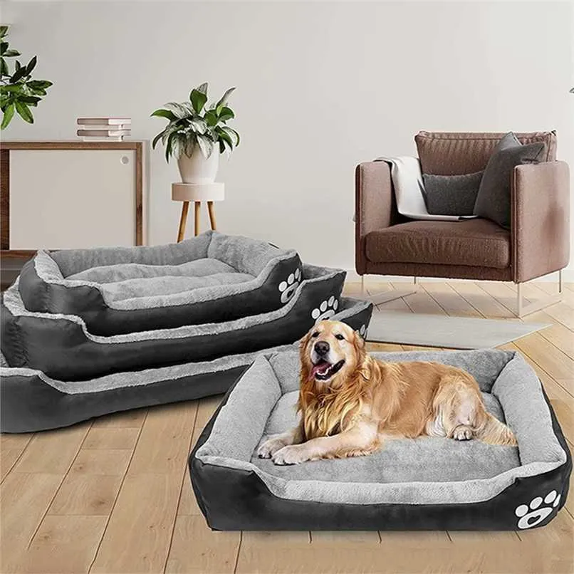 XXL Pet Dog Bed Sofa Soft Tvättbar Korg Höst Vinter Varm Plysch Pad Vattentäta Bäddar För Stor S 211021