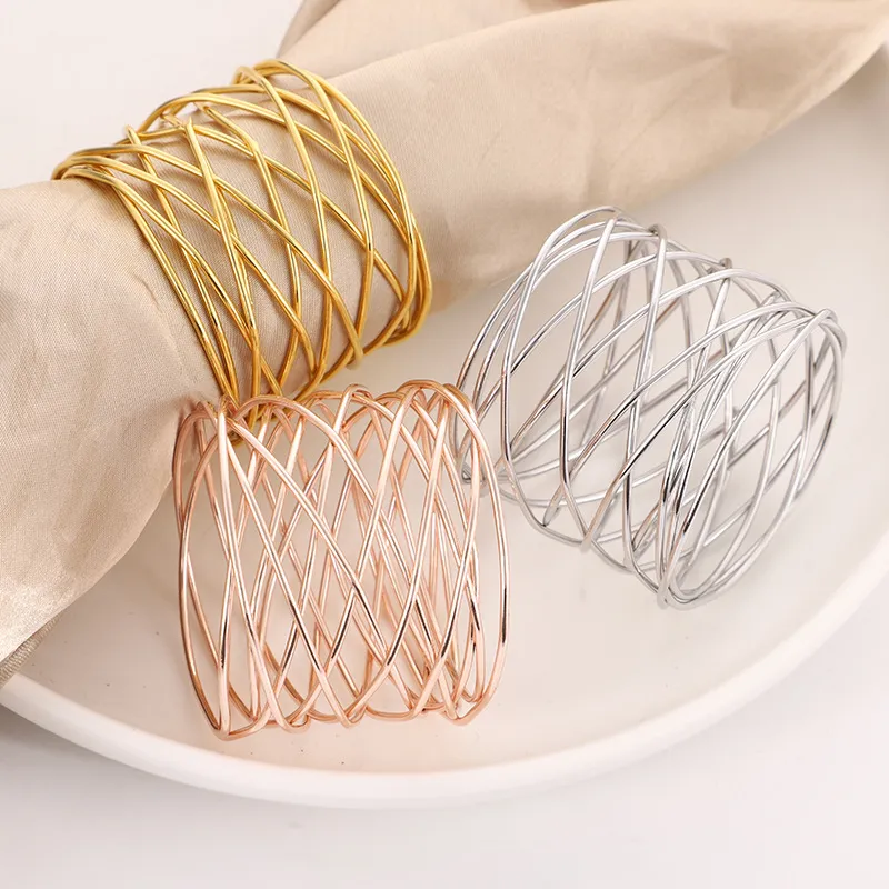 Gold Silver Hollow Out Napkin Ring Hotel Wedding Decor Napkins Buckle Festival Party Banquet Table Decoration Towel Rings BH5435 TYJ