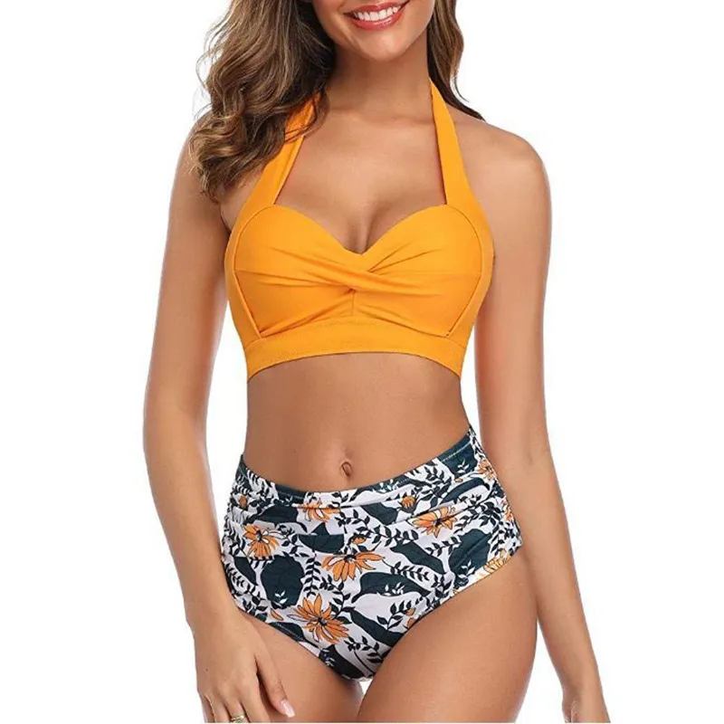 In stock Sexy High Waist Bikini Halter Plus Size Swimwear Women Swimsuit Female-Bikini Set Bodysuit Bathing Suit Summer Biquini XXL