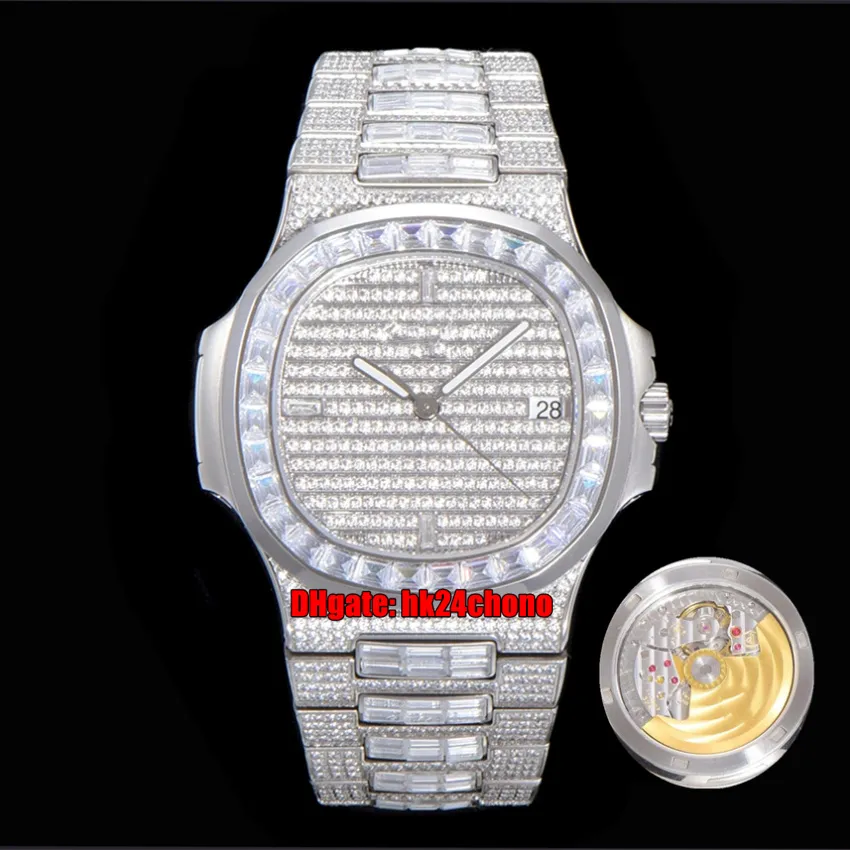 TWF Najwyższej jakości Zegarki Nautilus Pełny ICEd Out Custom Diamonds Set 5719 / 10G-010 Cal.324 Automatyczny Zegarek Mens Pavé Dial Dial Bransoletka Stalowa Bransoletka Gents Sports Wristwatches