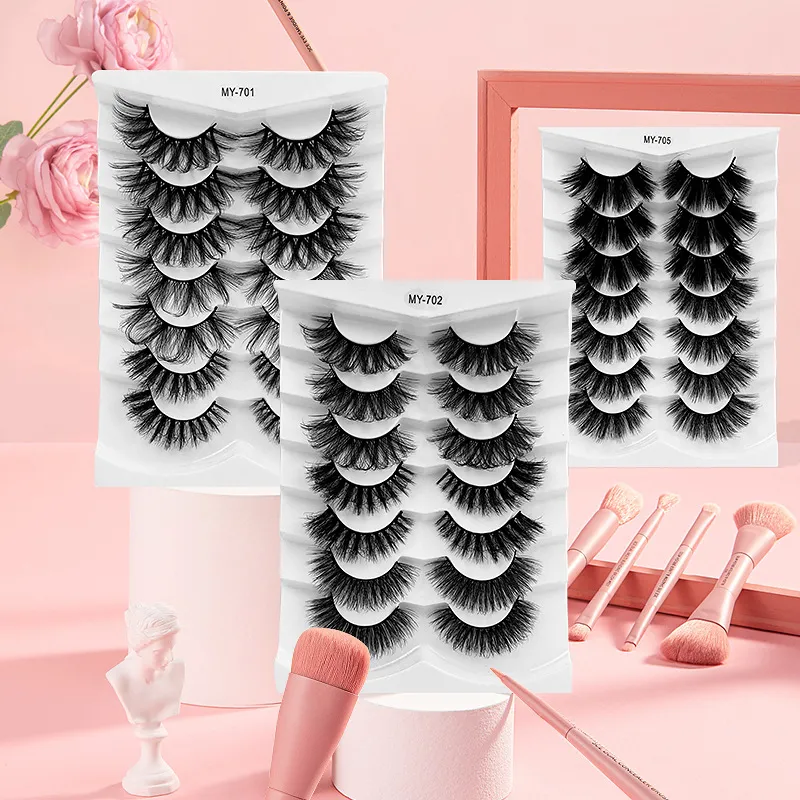 Nyaste 7PAirs 8D Fluffy False Eyelashes Blandade Styles Dramatiska Tjock Ögonfrans Handgjorda DIY Fake Lashes Extension Makeup Tool