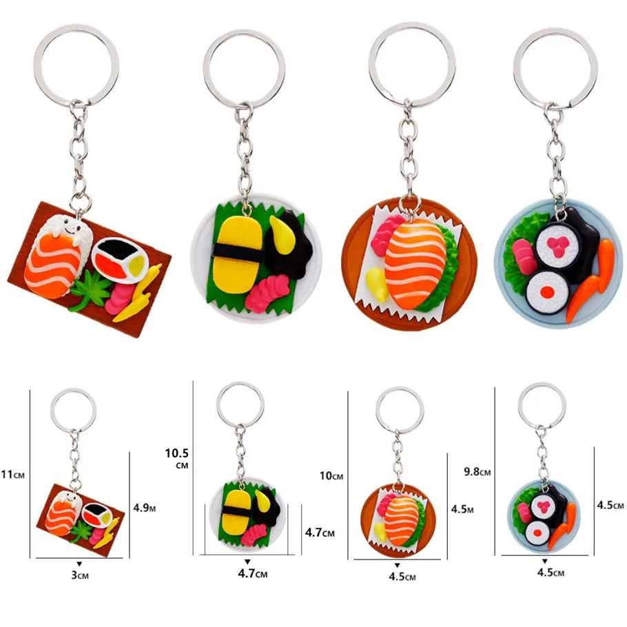 Sushi Breloki Materiał Żywicy Keychain Metalowy Klucz Pierścień Wykwintna Moda Małe prezenty Unisex