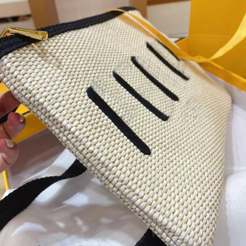 Straw Cross Bag Handbags Women Purse Plain Fashion Hand Woven Splicing Canvas Adjustable Shoulder Strap Crochet Zipper Hardware Letter