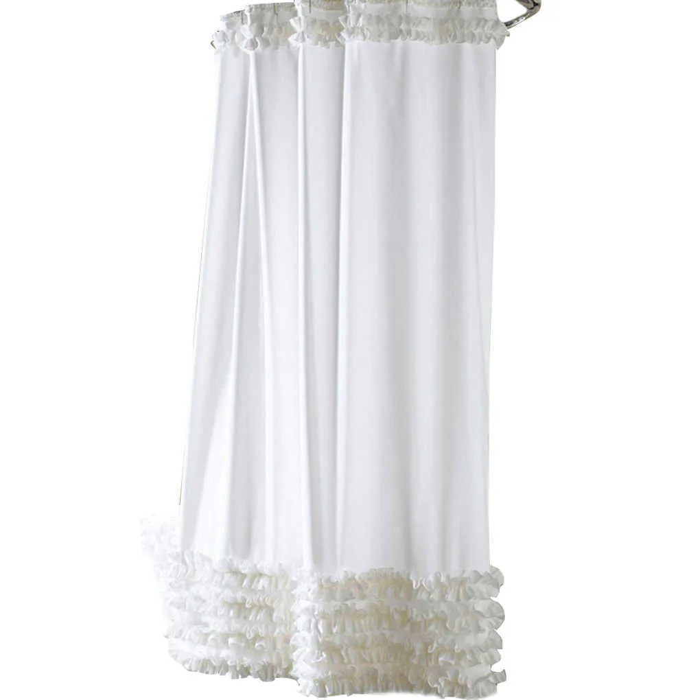 3 Size Design Ruffles Shower Curtain Liner Water Repellent Mildew-Free Polyester Bathroom Curtain 210609