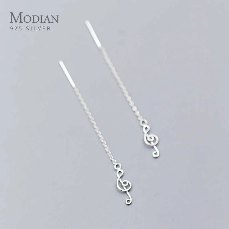 Original 925 Sterling Silver Musical Note Cutout Classic Long Drop Örhängen för Kvinnor Korea Style Fine Smycken 210707