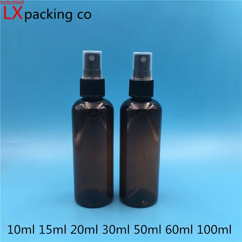 50 PCS 10 100 ML Vaporisateur de parfum en plastique marron Bouteilles vides Chine Petit conteneur Livraison gratuite Voyage Liquide Atomiseur Emballage de haute qualité