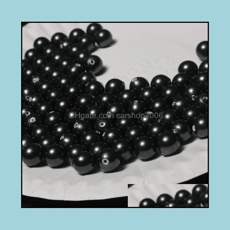 8-14mm Perfect Circle Single Artificial Shell Pearl Black Half Hole Loose Beads Jewelry