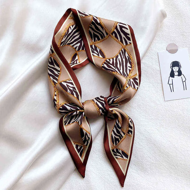 Female Spain Silk Neck Scarf Luxury Leopard Gold Chain Hair Tie Scarves Foulards Head Band Shawls and Wraps Neckerchief Bandanas Y220228