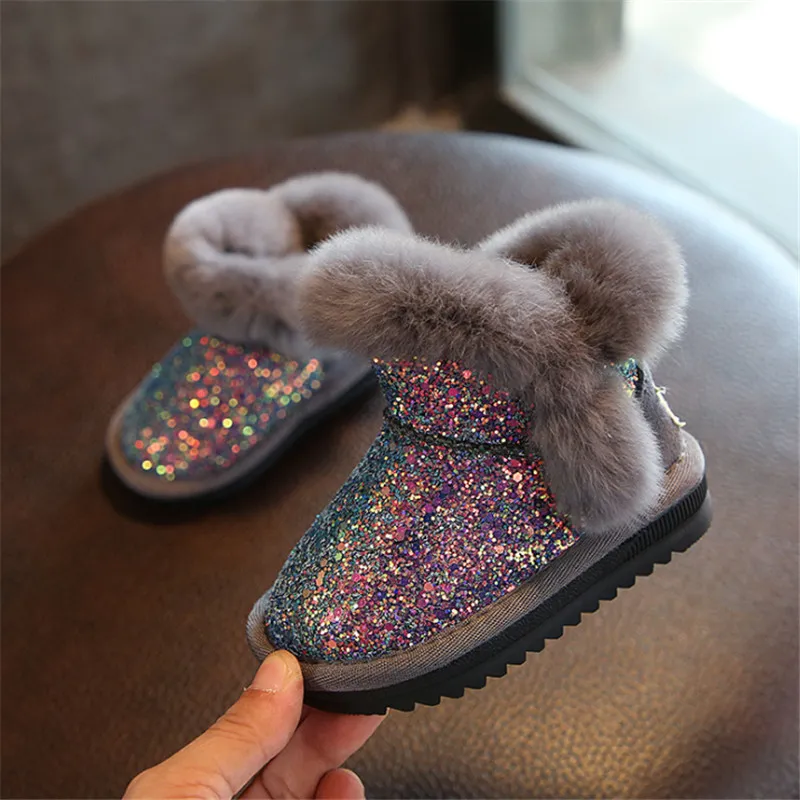 DIMI Sequin Plush Baby Girl Toddler Winter Boots Fashionable