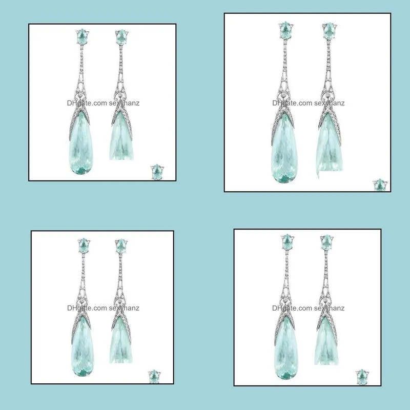 Hot Fashion Jewelry Elegant Long Earrings Topaz Crystal Dangle Stud Earrings S471