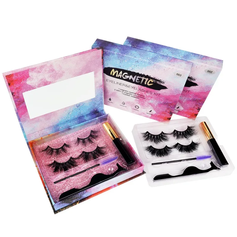 Thick Long 25mm 10 Magnetics Mink False Eyelashes Set Curly & Soft Handmade Fake Lashes With Magnet Liquid Eyeliner + Tweezer DHL Free