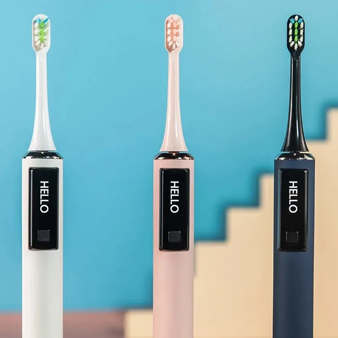 OLED Sonic Electric Toothbrush 5 Modes Wireless Inductive Charging Tooth Cleaner W/ 4 Brush head IPX7 Waterproof - White