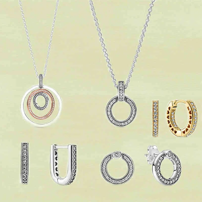 2021 Herfst S925 sterling zilver tweekleurige cirkel, dubbele cirkel ketting, U-vormige hoepel oorbellen, originele 1: 1 sieraden