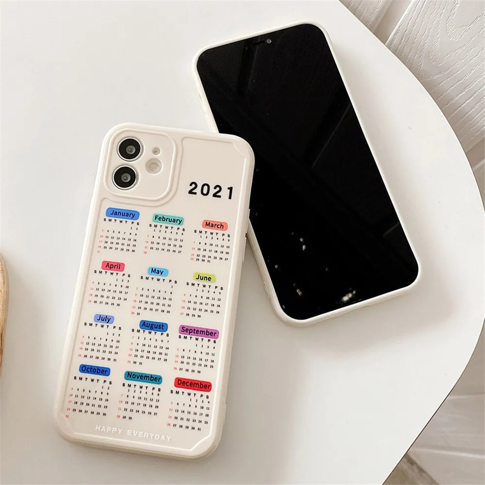 2021 New Calendar Date Case For iPhone 11 12 Pro Max XR X 7 8 Plus Soft TPU Case