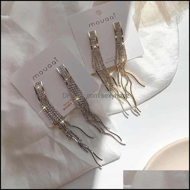 s1963 fashion jewelry s925 silver post earrings geometric rhinstone tassels long stud earrings