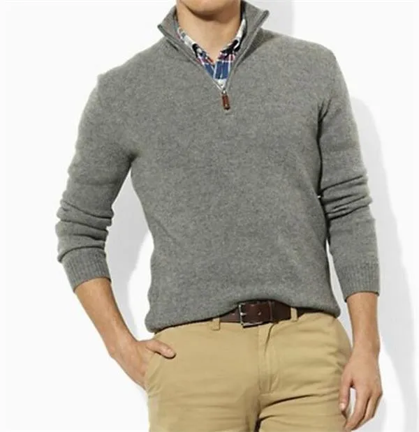 2021 새로운 고품질 겨울 봄 남자 폴로 작은 말 스탠드 칼라 지퍼 두꺼운 스웨터 니트 남자 버튼 꽃 스웨터 패션 스웨터 재킷
