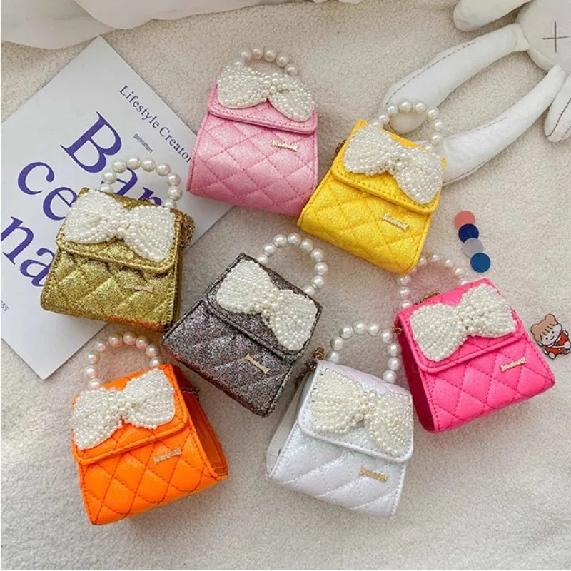 Estilo coreano Crianças Mini Bolsas Princesa Crossbody Bags para Meninas Pequeno Bolsa De Moeda Do Partido Pérola Pérola Saco de Embreagem