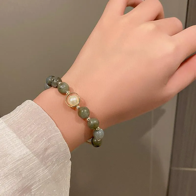 Link, Chain Barocco Vintage Pearl Moonstone Bracciale con perline Braccialetti di moda selvaggia placcati oro reale per gioielli coreani da donna