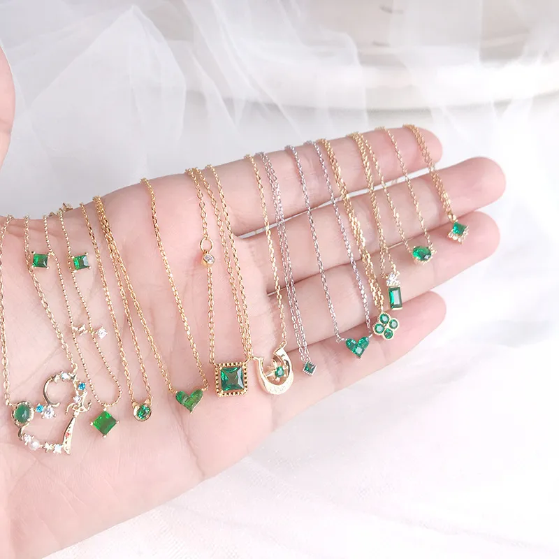 Silvology 925 Sterling Silver 12 Style Emerald Necklace Japanese Style Elegant Light Luxury Necklace for Women Birthday Jewelry Q0531