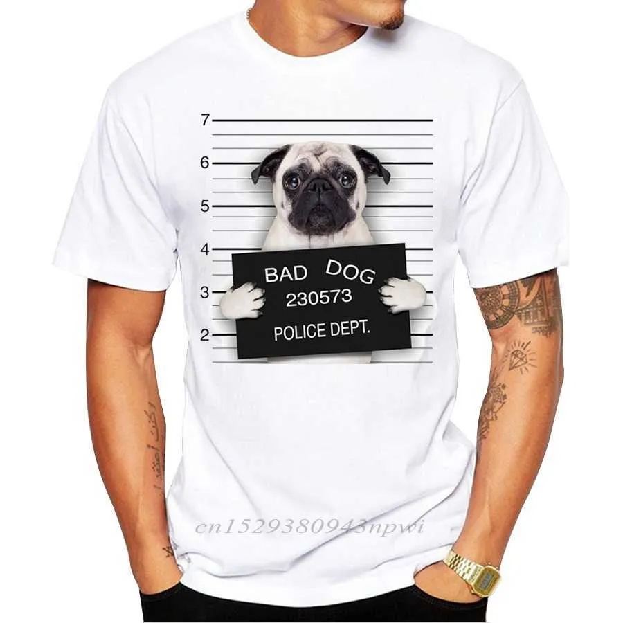 Konstnärlig hund Dept Design Men T Shirt Pug Printed T-shirt Kortärmad Casual Franska Bulldog Toppar 210629