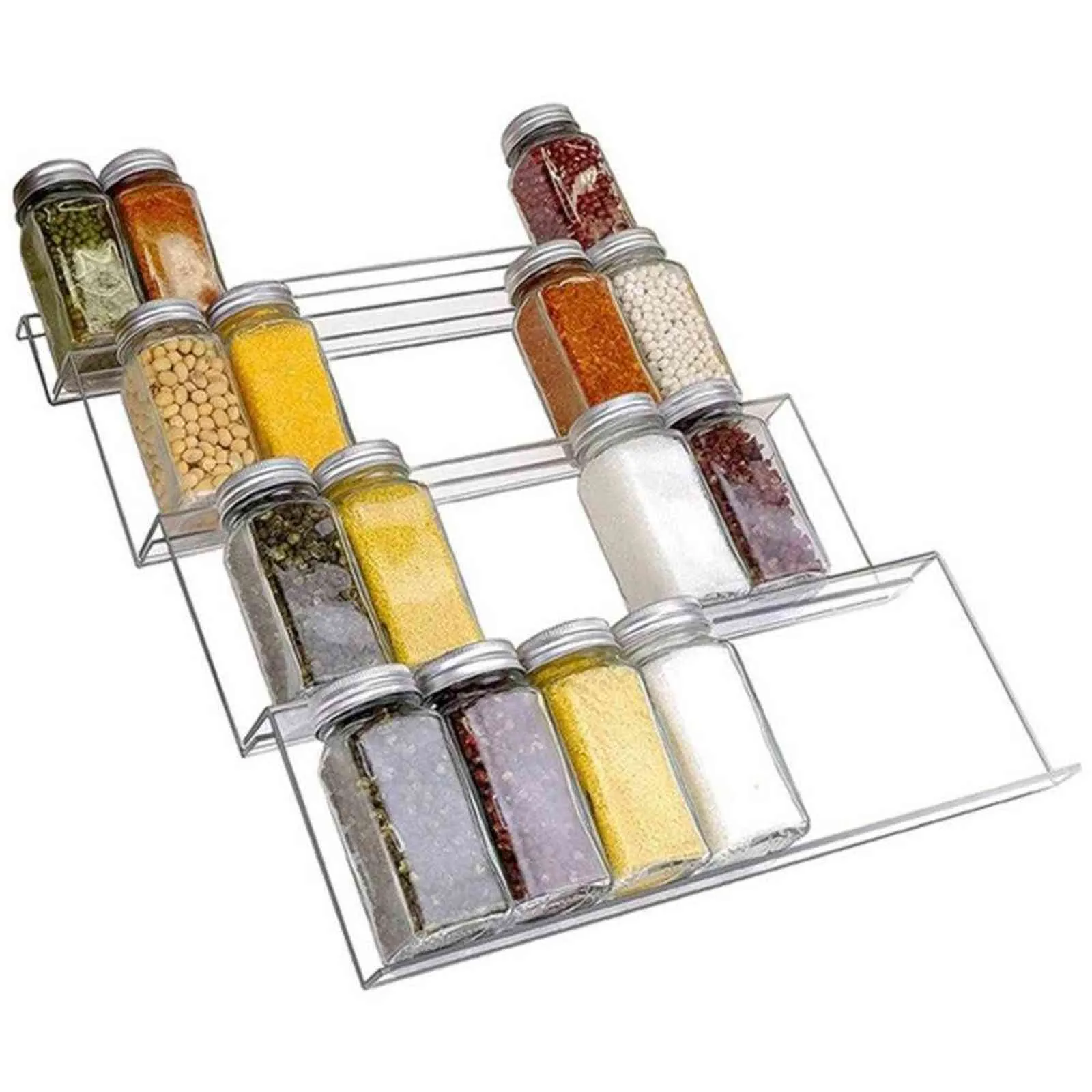 Organizador de cajones de especias de 4 niveles, bandeja de almacenamiento  expandible de acrílico para condimentos y tarros de cocina - AliExpress