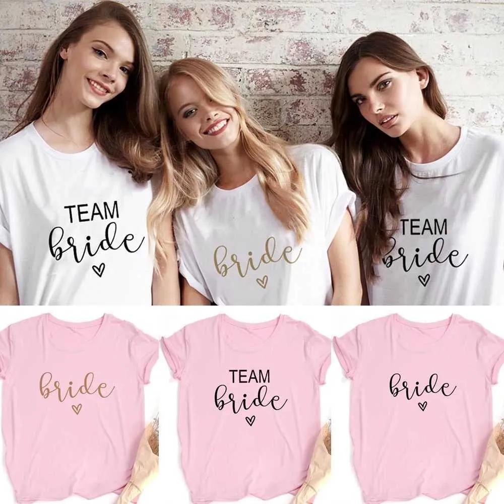 Team Bride Print Kvinnor Kortärmad T-shirts Bachelorette Bröllopsfest Grafisk T-shirt Harajuku Tshirt Kvinnor Toppar Hipster X0527