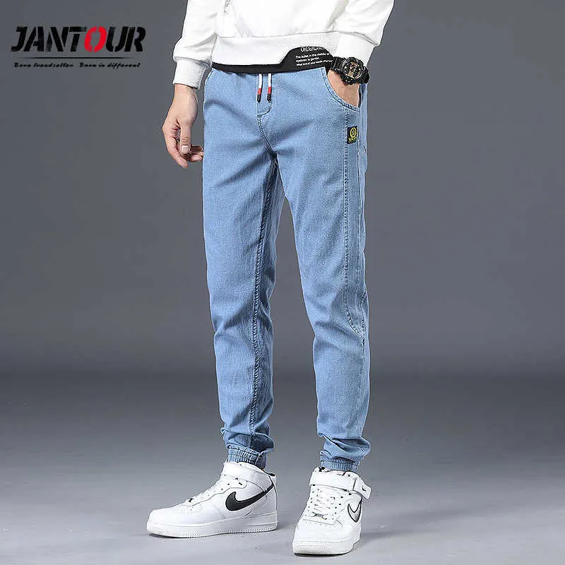 Primavera Verano Hombres Jeans Algodón Denim Hip Hop Slack Bottom Joggers Streetwear Skinny Blue Pants Hombre Harem Pantalones Hombres M-5XL 210622