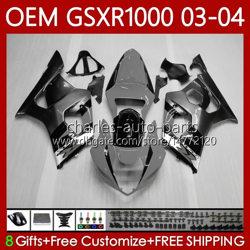 OEM Bodys Suzuki GSXR1000 K3 GSXR 1000 CC 03-04 Karoser 67no.120 GSXR-1000 K 3 GSX R1000 2003 2004 GSX-R1000 1000CC 03 04 Enjeksiyon Kalıp Fairing 100% Fit Gri Gümüş