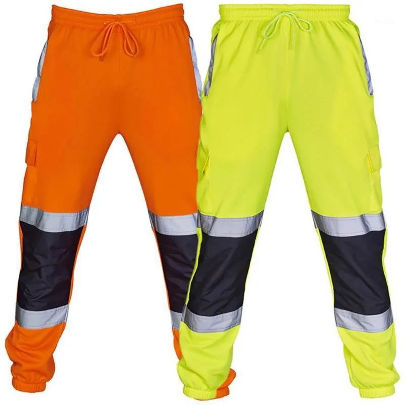 Men's Pants 2021 Warm Fashion Men Work High Visibility Overalls Casual Pocket Trouser Autumn Reflective Trousers