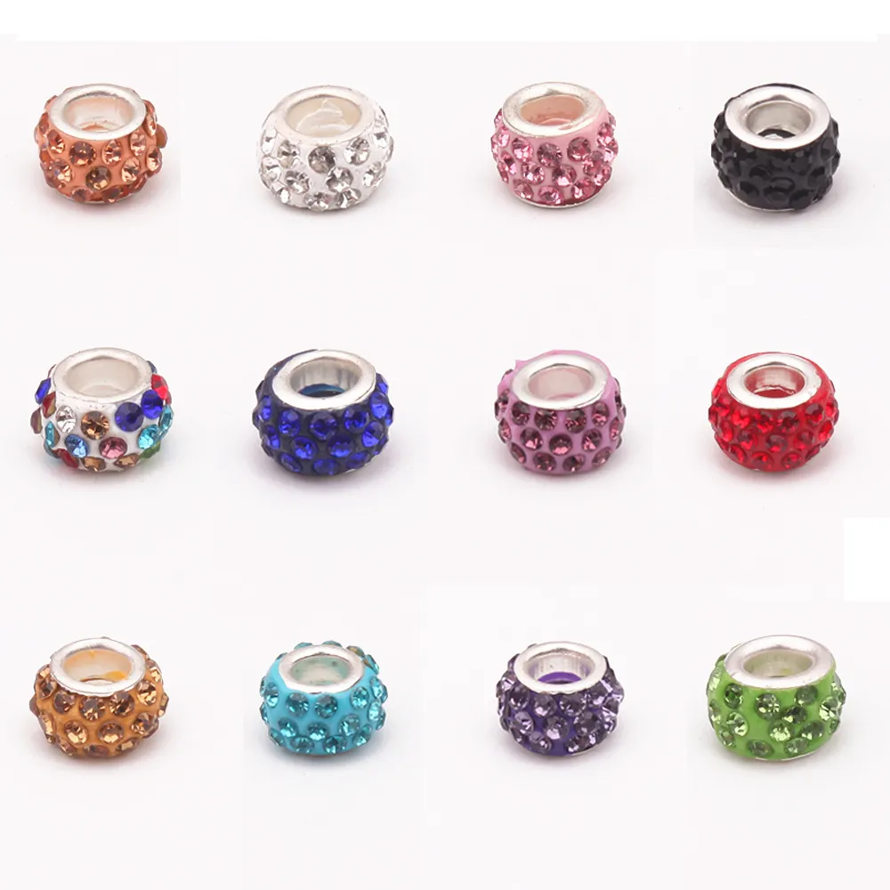 100 pièces polymère argile strass perles en vrac breloques colorées grands trous perle pour bracelets faisant mélanger des résultats de bijoux en gros