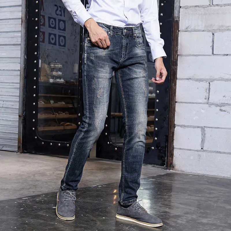 Style italien mode hommes jean rétro bleu coupe ajustée décontracté déchiré Denim pantalon classique Vintage concepteur coton pantalons longs