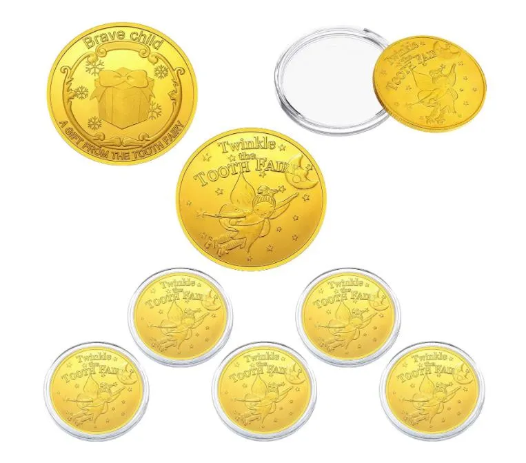 Tooth Fairy Coins Reward Party Favor Commémorative Golden Coin Collection Expérience Cadeau pour dents perdues Enfants avec étui en plastique