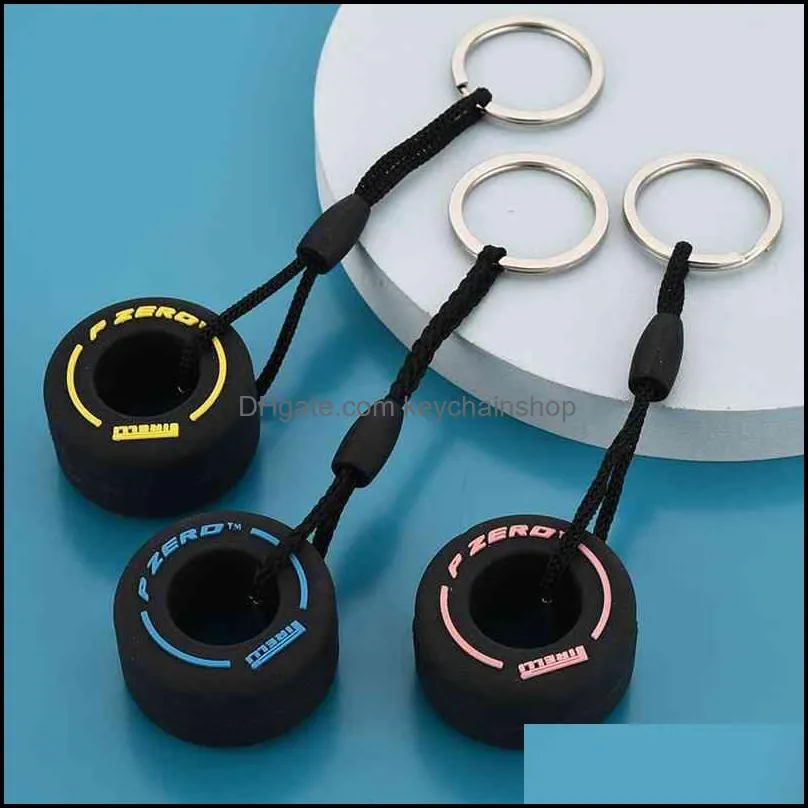 Keychains Fashion Accessoires PVC Soft Rubber Lovely Creative Tyre Hanger Cars Key Chain Paar Schoolbag Drop Delivery 2021 4ube