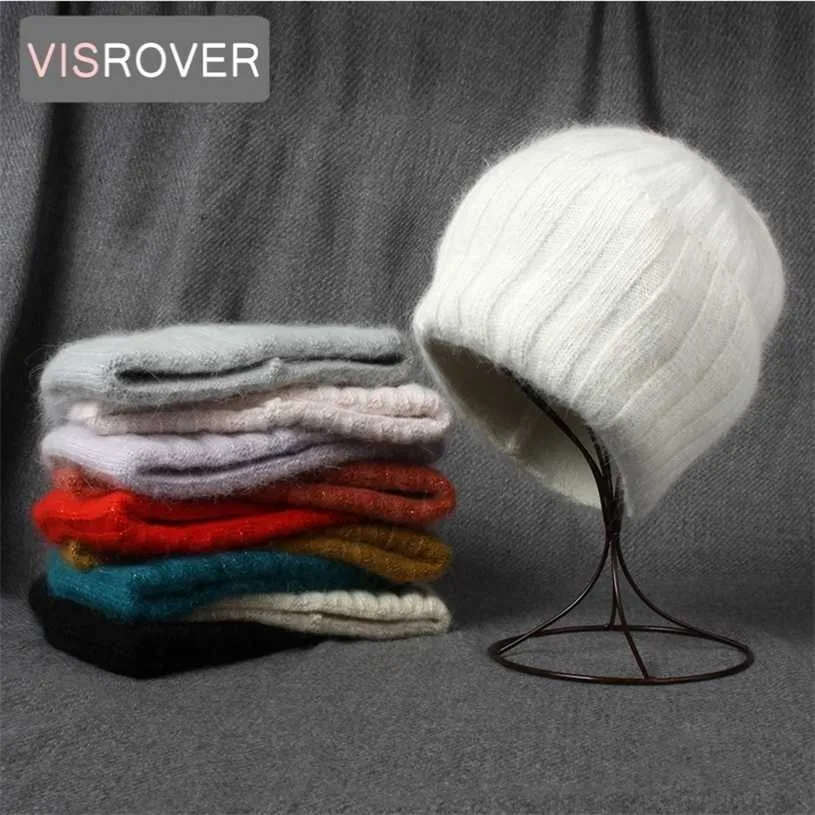 VISROVER 10 Colore Coniglio Cashmere unisex Donna Cappello invernale con Lurex Berretti autunnali Pelliccia calda Regalo Skullies 211229