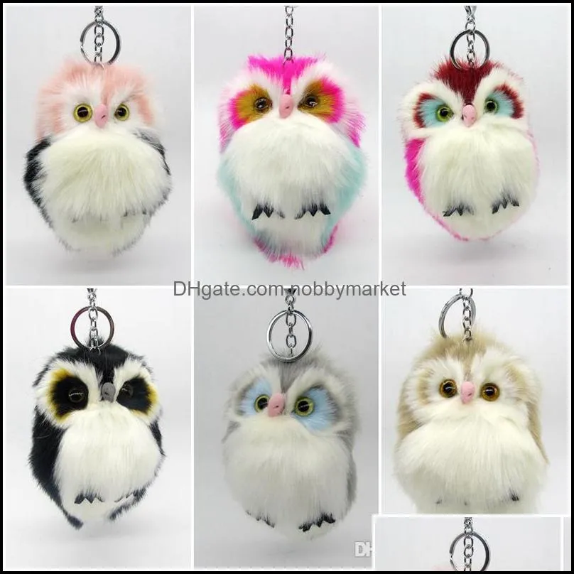 Cute Girls Rabbit Fur Pom Pom Owl Key Chain Women Fluffy Fur Pompon Nighthawk Keychain On Bag Car Trinket Female Jewelry Party Gifts