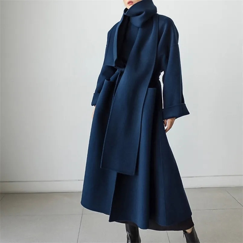 Pure Color Bandage Long Sleeve Woolen Coat Pure Color Bandage Long Sleeve Woolen Coat