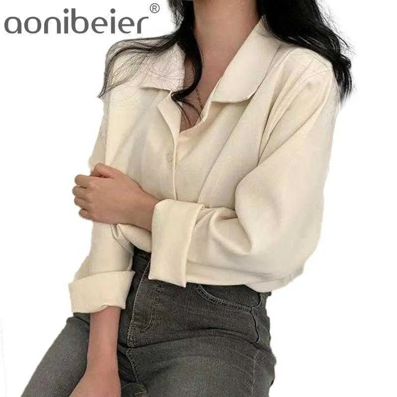 Femmes Automne Hiver Blouses Chemises Corduroy Vintage Oversize Bureau Lady Chic À La Mode Sauvage Tops Vêtements 210604