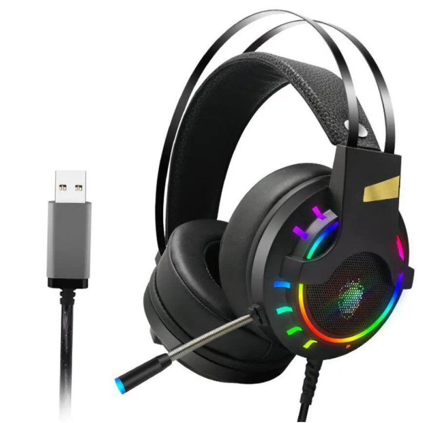 Gaming Headsets 3.5mm Przewodowe słuchawki 7.1 RGB LED Gamer Słuchawki USB z mikrofonem PC dla komputera