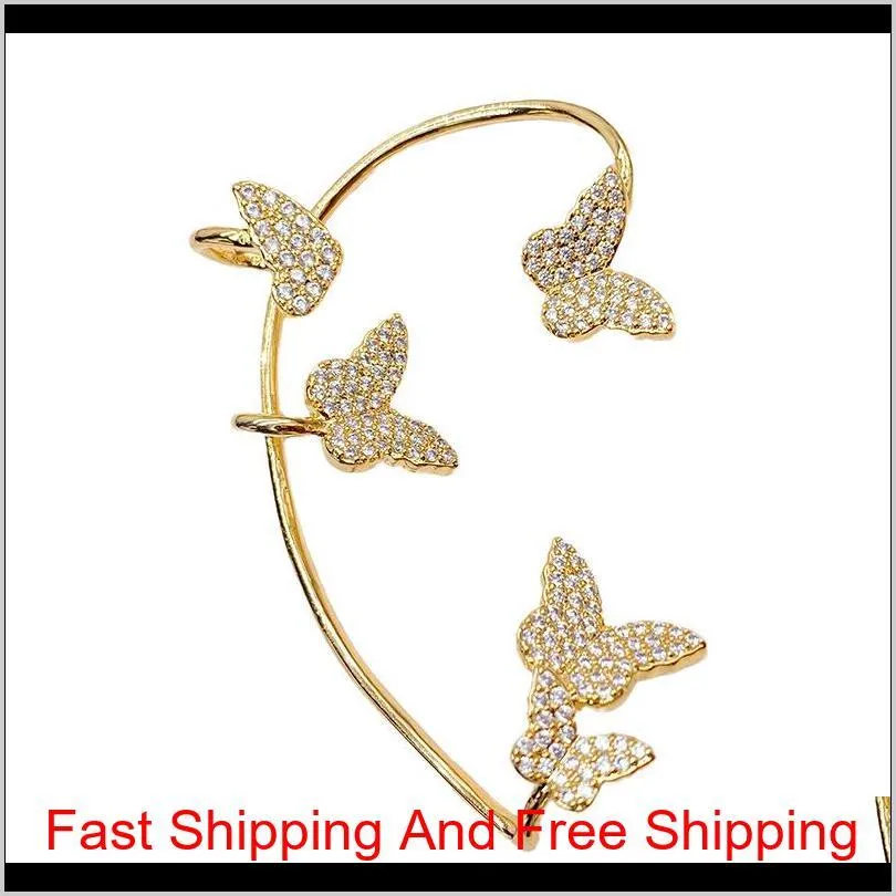 pretty diamond 3d butterfly ear cuff fashion luxury designer cuff earrings for woman girls gold gift box