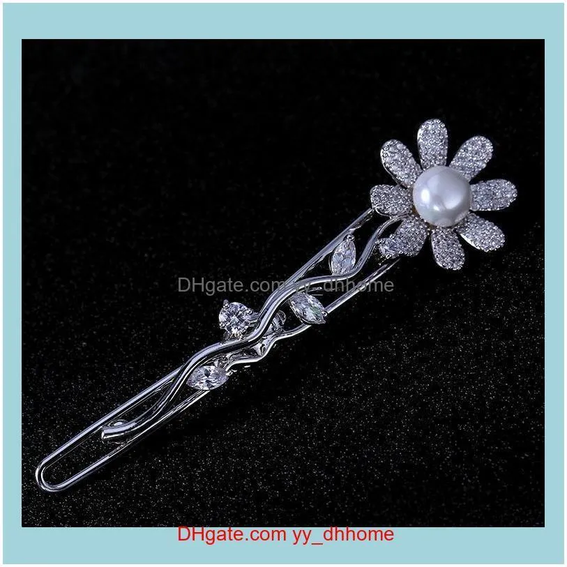 exquisite luxury sunflower high-grade zircon pearl hair clip jewelry fashion temperament women high-quality hairpin gift accessories