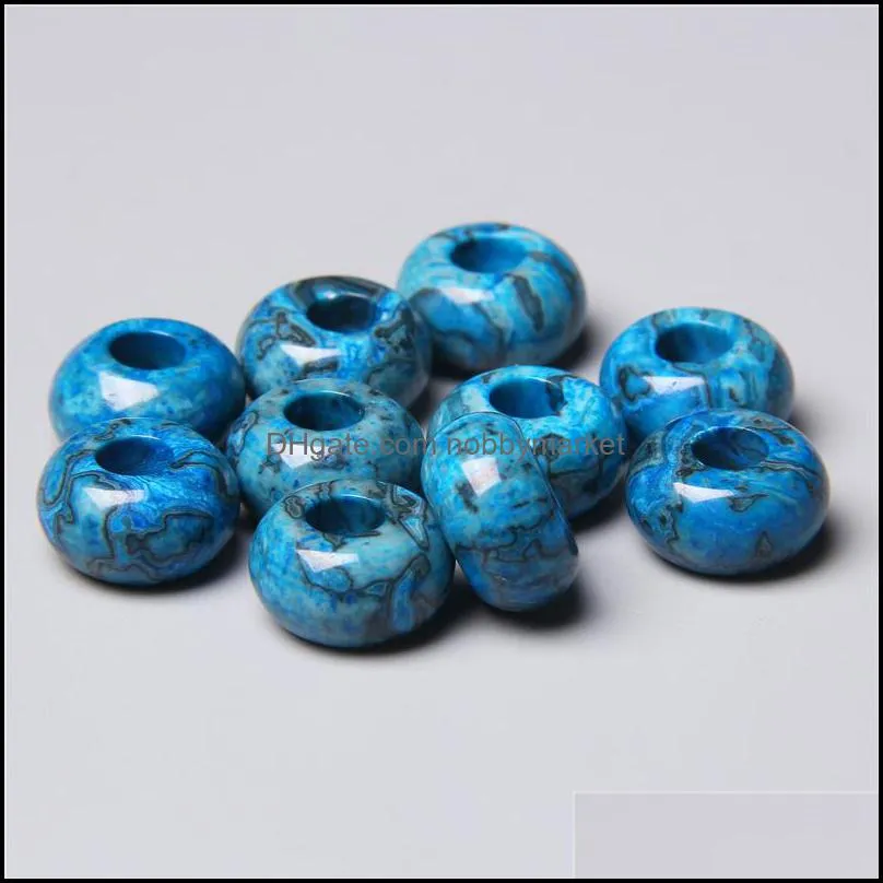 8x14mm 5mm Big Hole Charms Natural Round Jade Stone Crystal Spacer Beads Charm Pendant For Jewelry Making Accessories