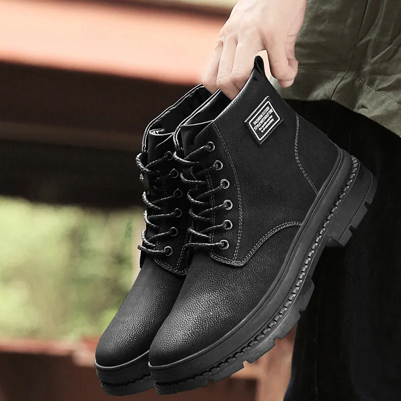 Casual Leather Boots for Men Winter Spring Short Military Combat Boots