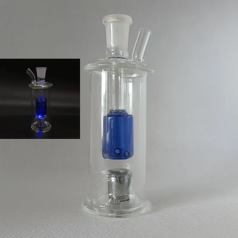 Hookah 10mm Mini Bongo de água com fumo claro LED Pyrex Glass Transparente PERC Bongos minúsculos brilho em reciclador escuro Percolator