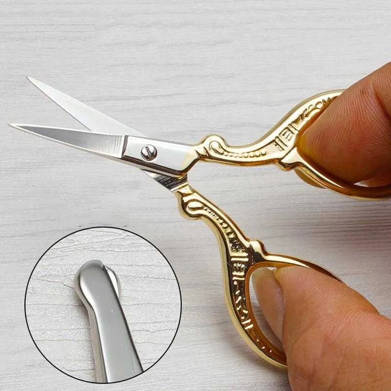 Stainless Steel Handmade Scissors Round Head Nose Hair Clipper Retro Gold Plated Household Tailor Shears For Embroidery Sewing Beauty Tools