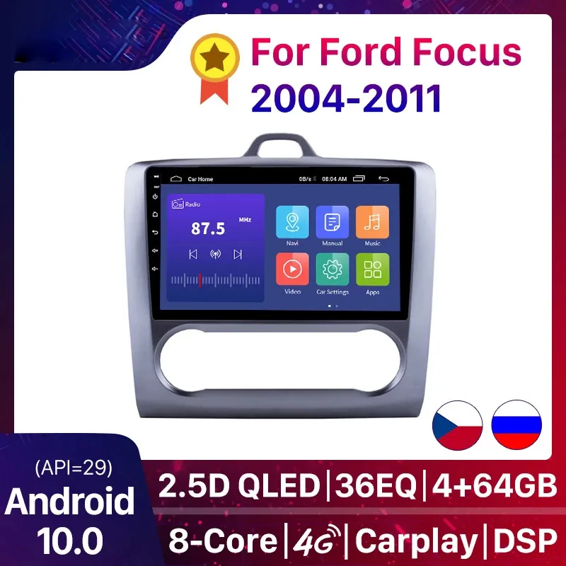 2 DIN Car dvd 9 Inch Android 10.0 Player DSP GPS Navigation Touchscreen Quad-core Radio For 2004-2011 Ford Focus Exi AT