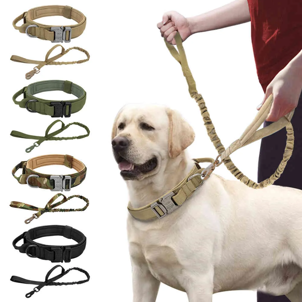 Collare tattico militare per cani forti Guinzaglio elastico Collari di addestramento per animali domestici in nylon resistente con manico Bulldog francese per cani di grossa taglia